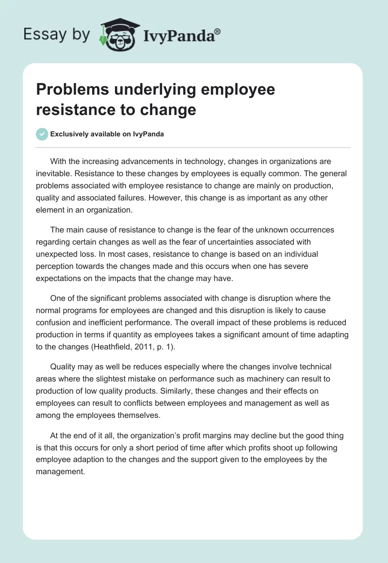 Problems underlying employee resistance to change. Page 1
