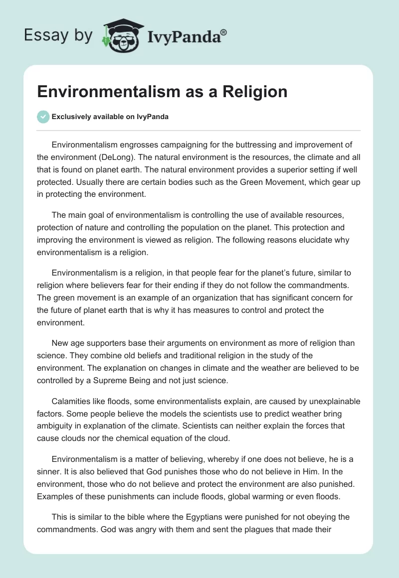 Environmentalism as a Religion. Page 1
