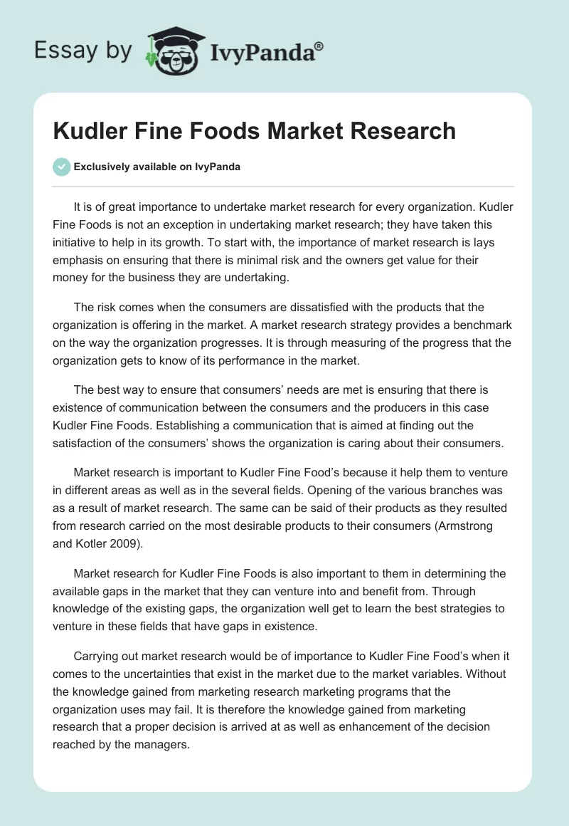 Kudler Fine Foods Market Research. Page 1