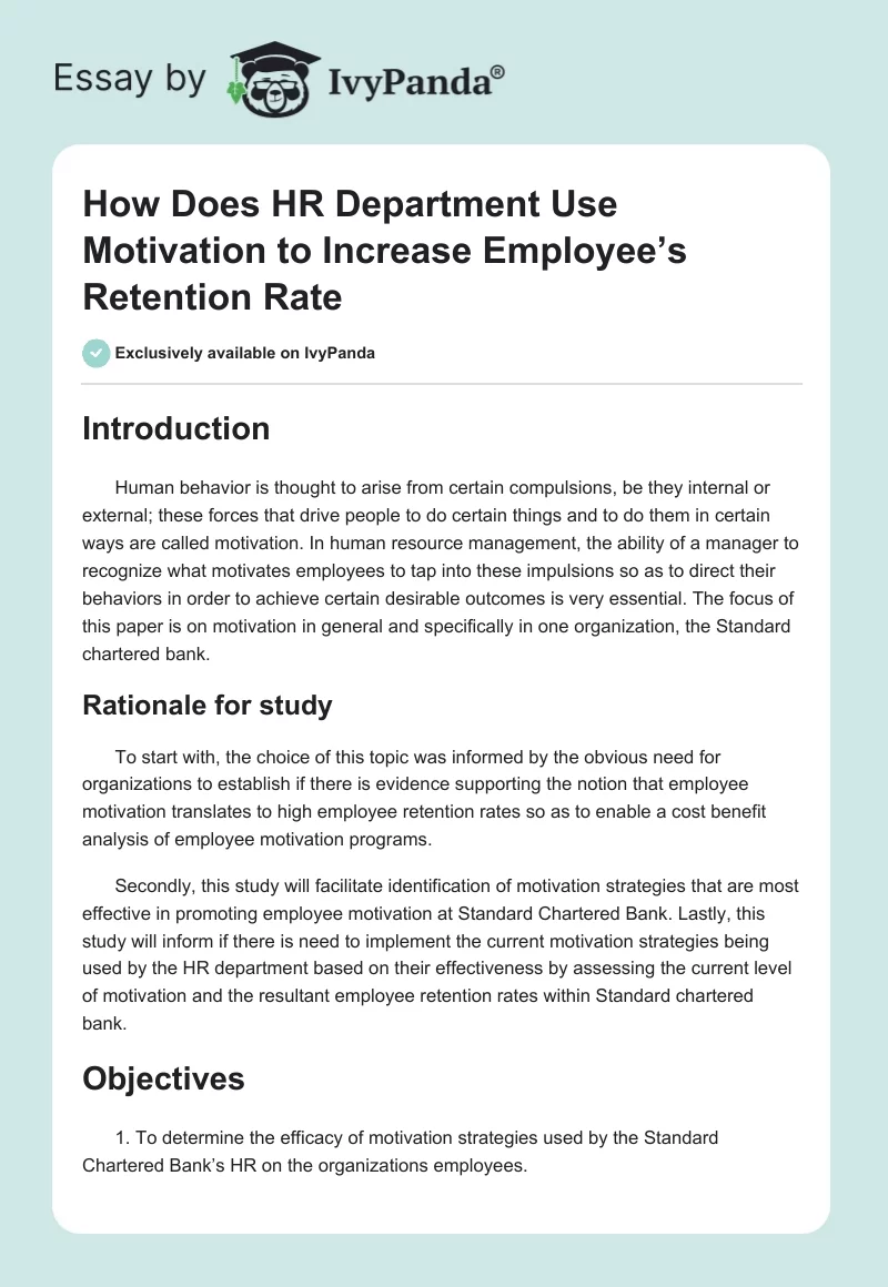How Does HR Department Use Motivation to Increase Employee’s Retention Rate. Page 1