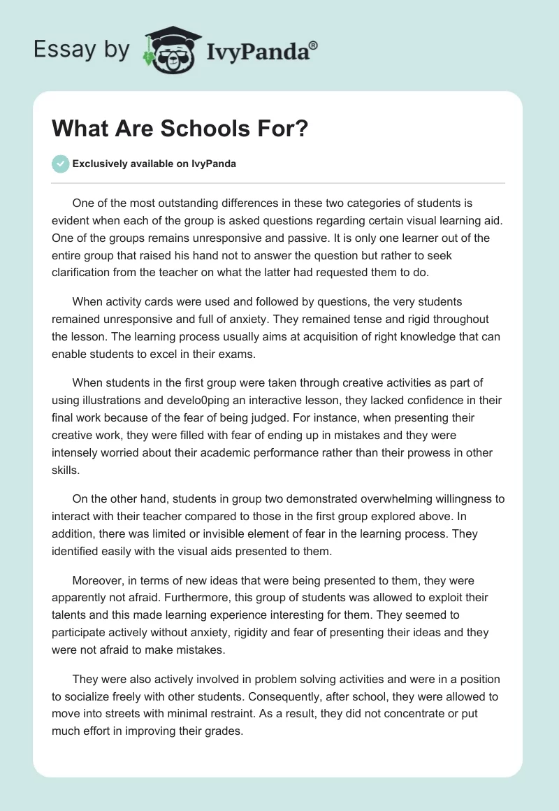 What Are Schools For?. Page 1