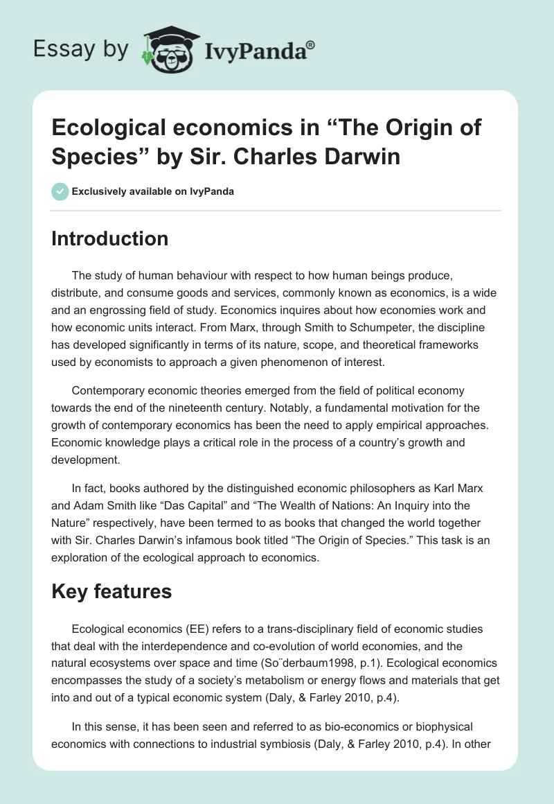 Ecological economics in “The Origin of Species” by Sir. Charles Darwin. Page 1