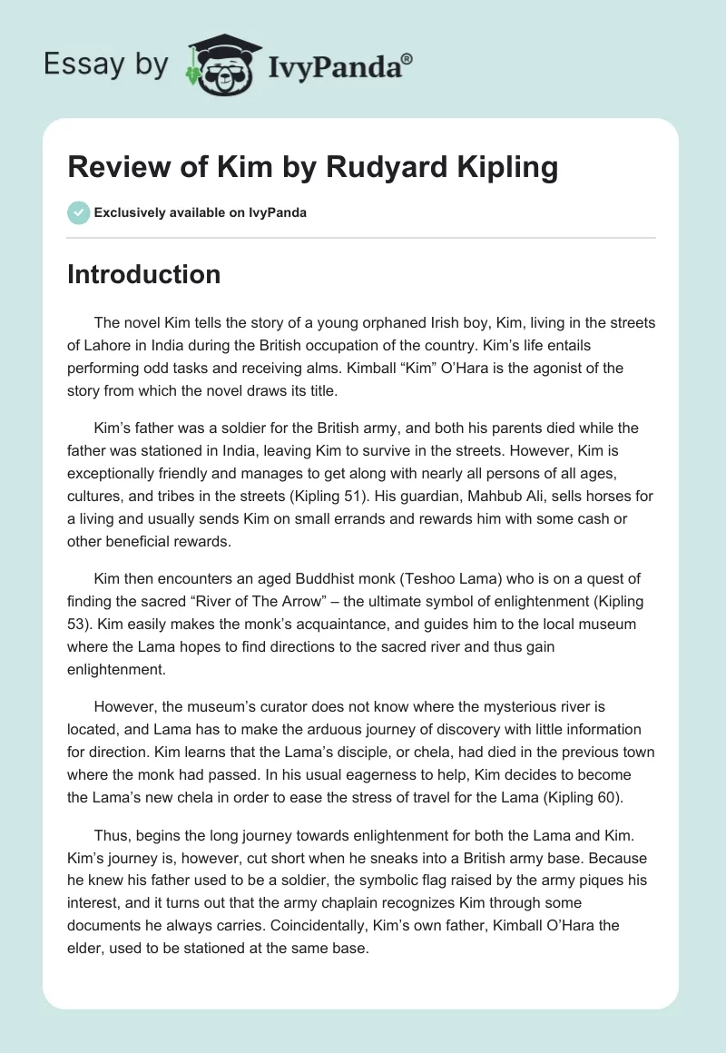 Review of Kim by Rudyard Kipling. Page 1