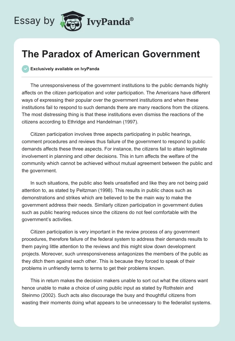 The Paradox of American Government. Page 1