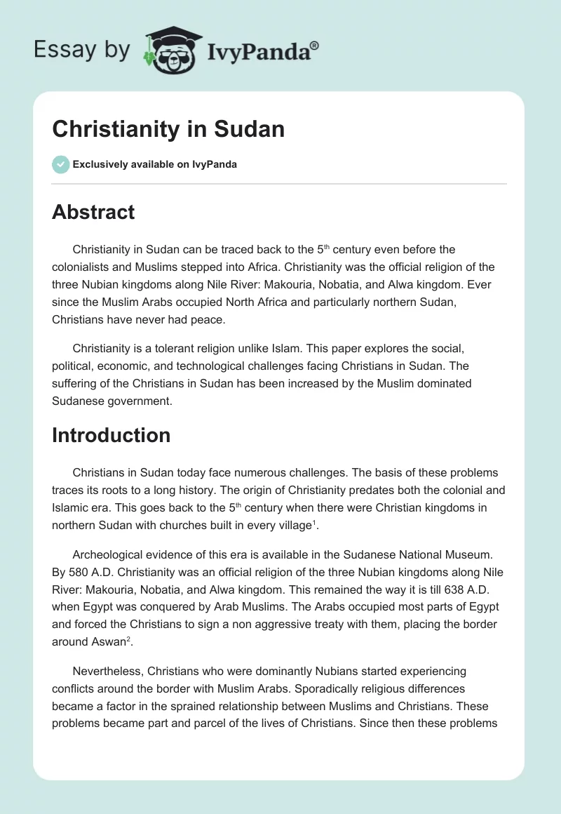 Christianity in Sudan. Page 1