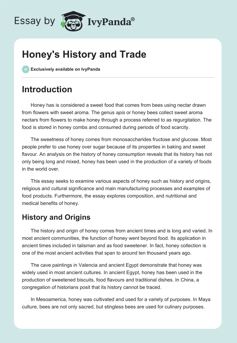 Honey's History and Trade. Page 1