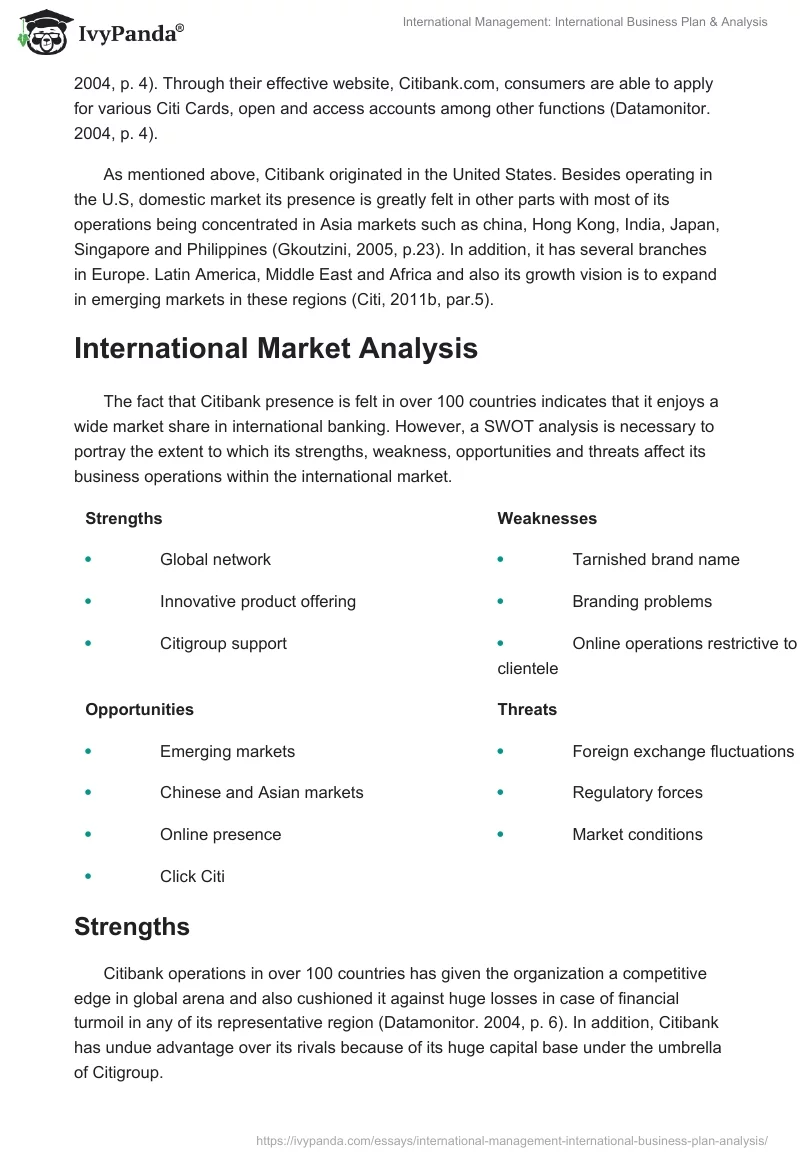 International Management: International Business Plan & Analysis. Page 5