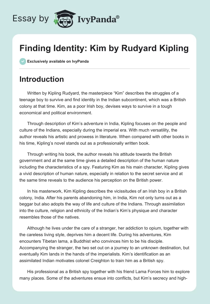Finding Identity: "Kim" by Rudyard Kipling. Page 1
