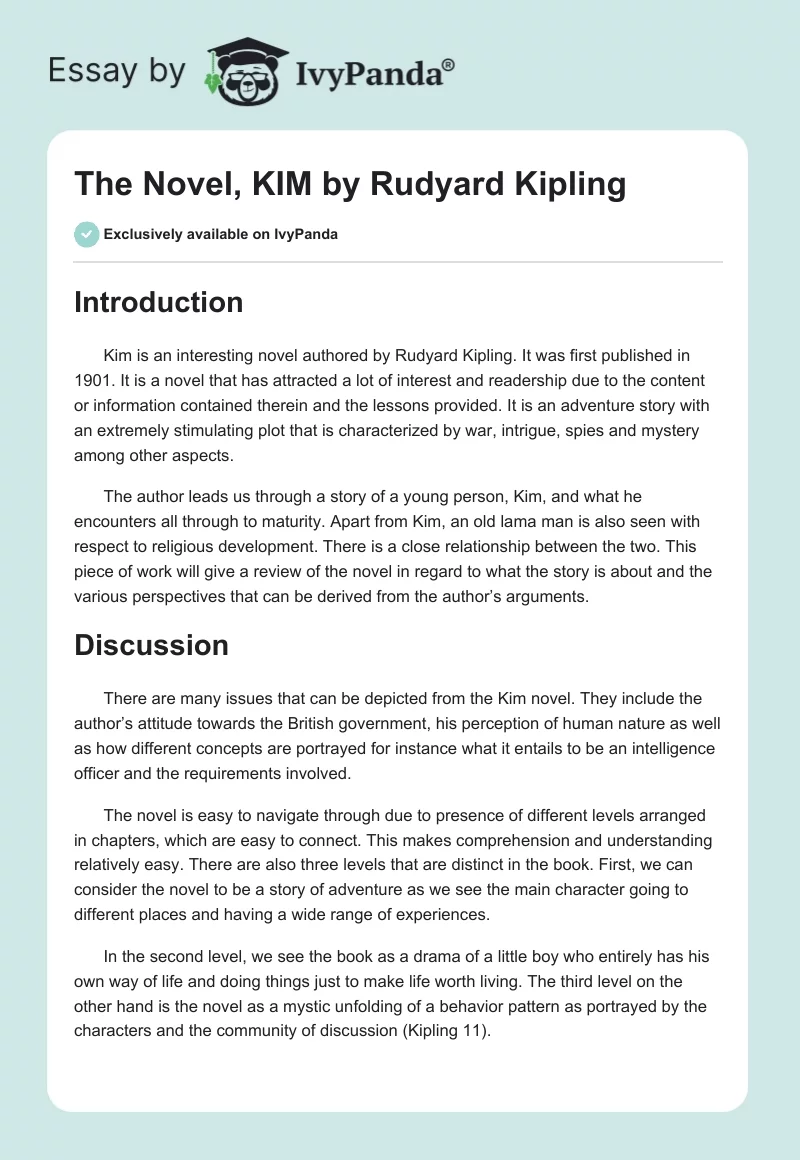 The Novel, KIM by Rudyard Kipling. Page 1