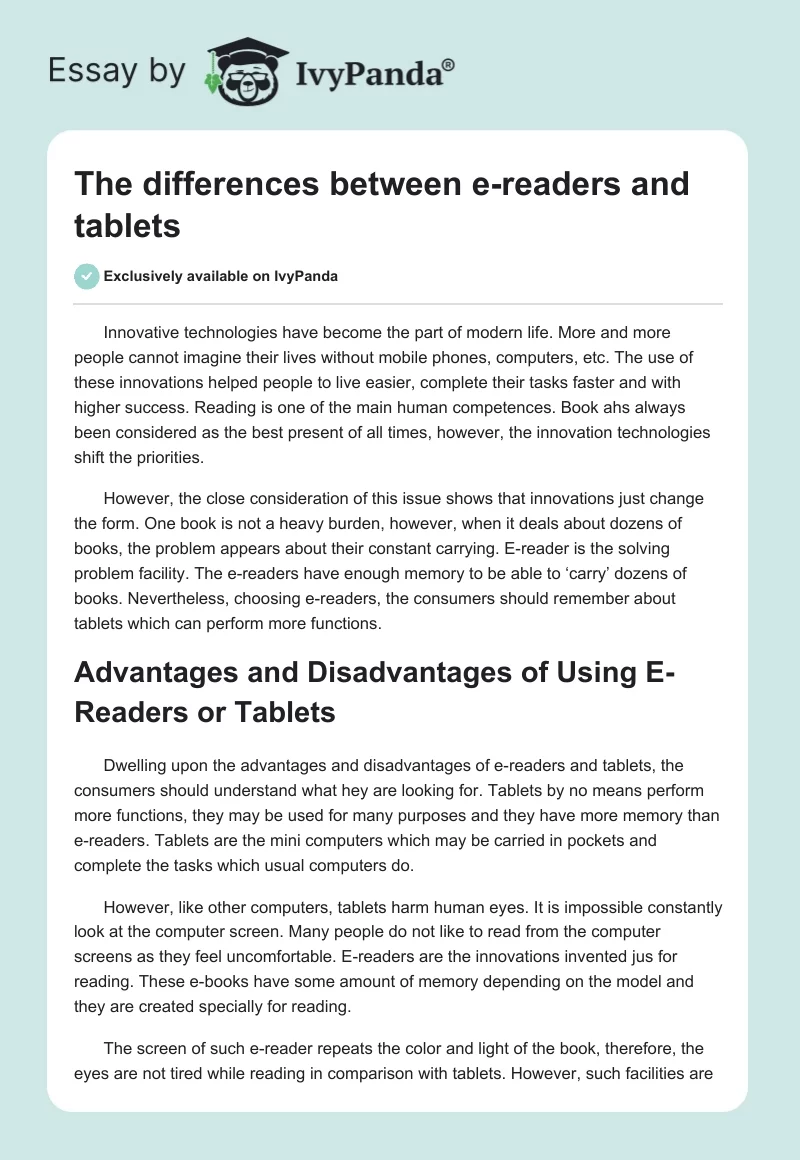 The differences between e-readers and tablets. Page 1