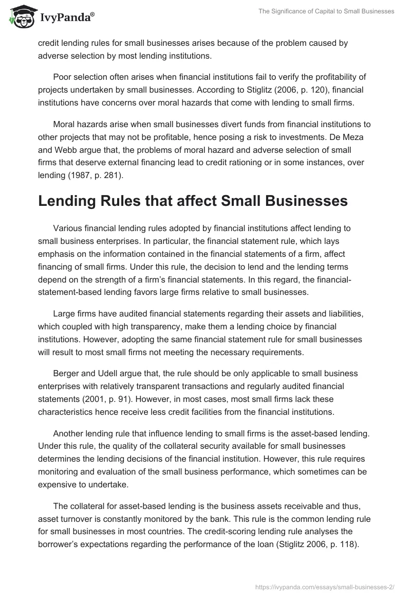 The Significance of Capital to Small Businesses. Page 4