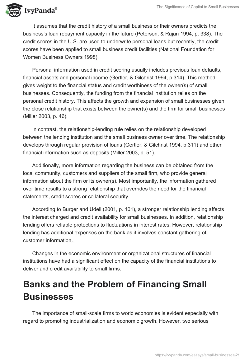 The Significance of Capital to Small Businesses. Page 5