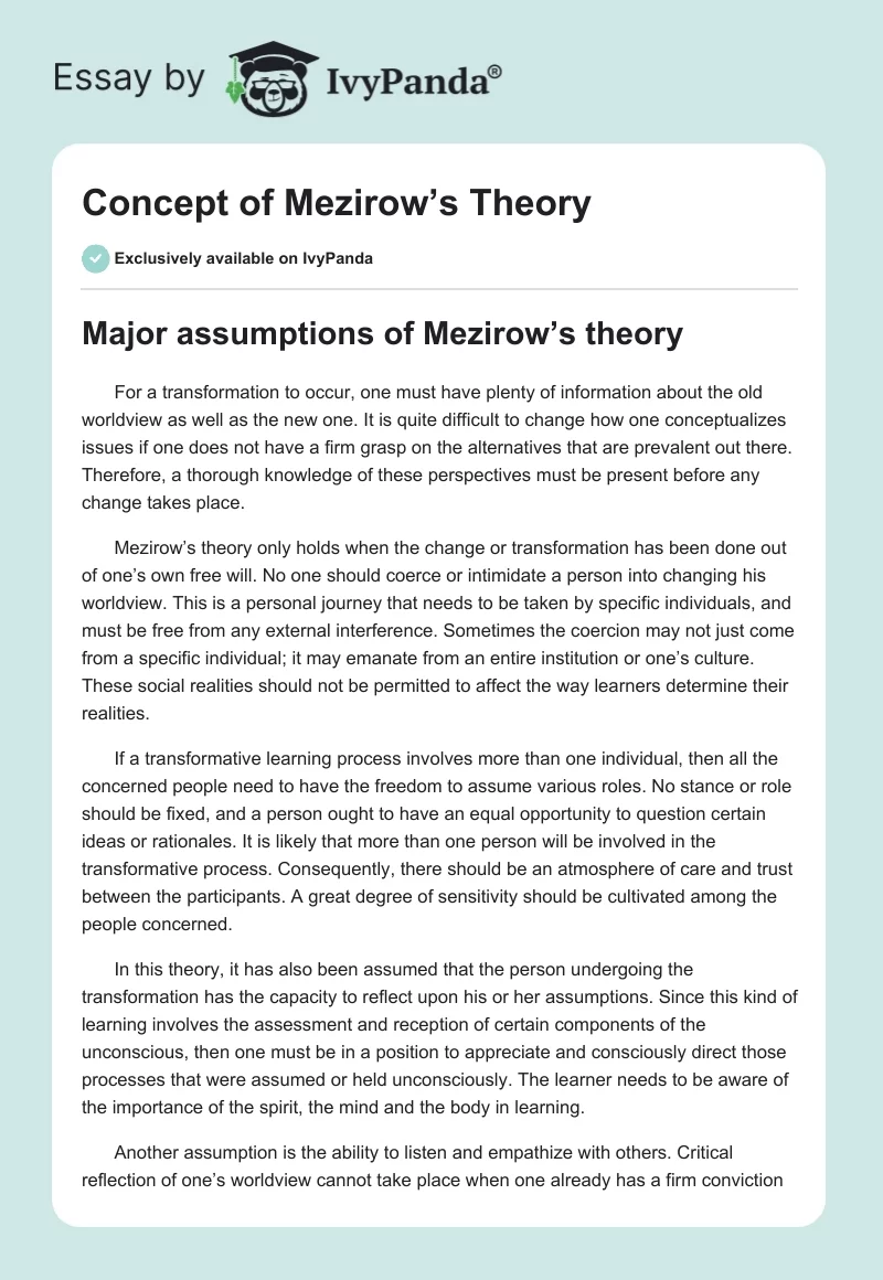 Concept of Mezirow’s Theory. Page 1