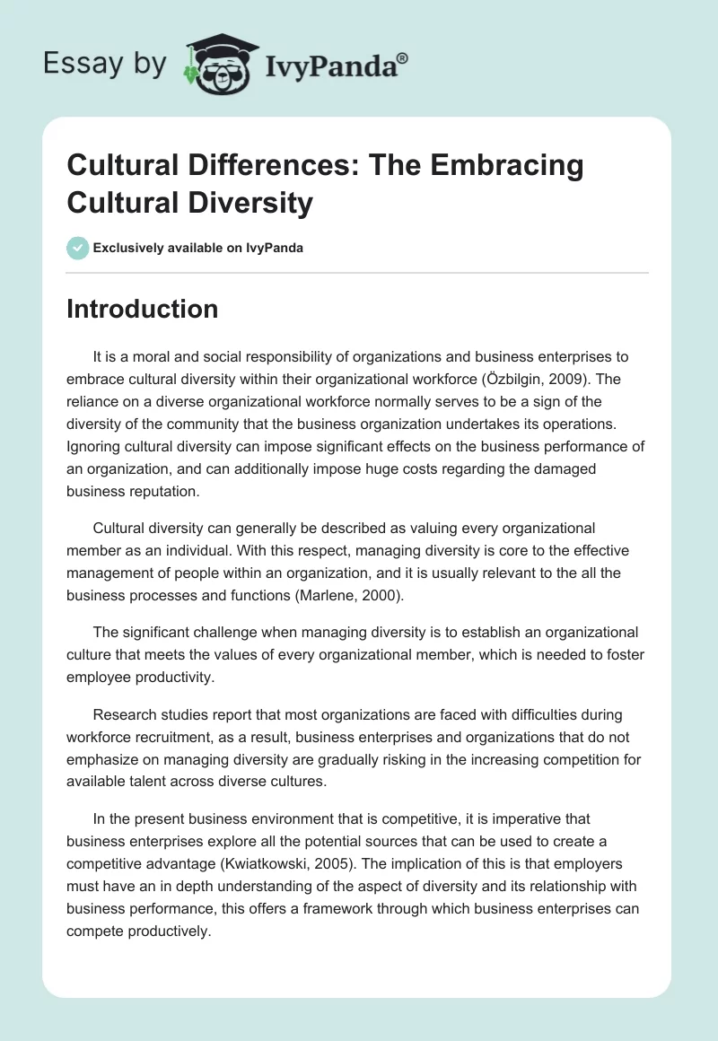 Cultural Differences: The Embracing Cultural Diversity. Page 1