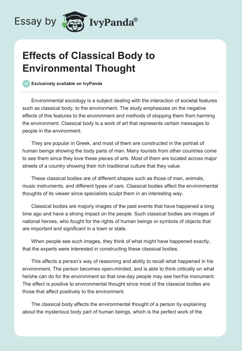 Effects of Classical Body to Environmental Thought. Page 1