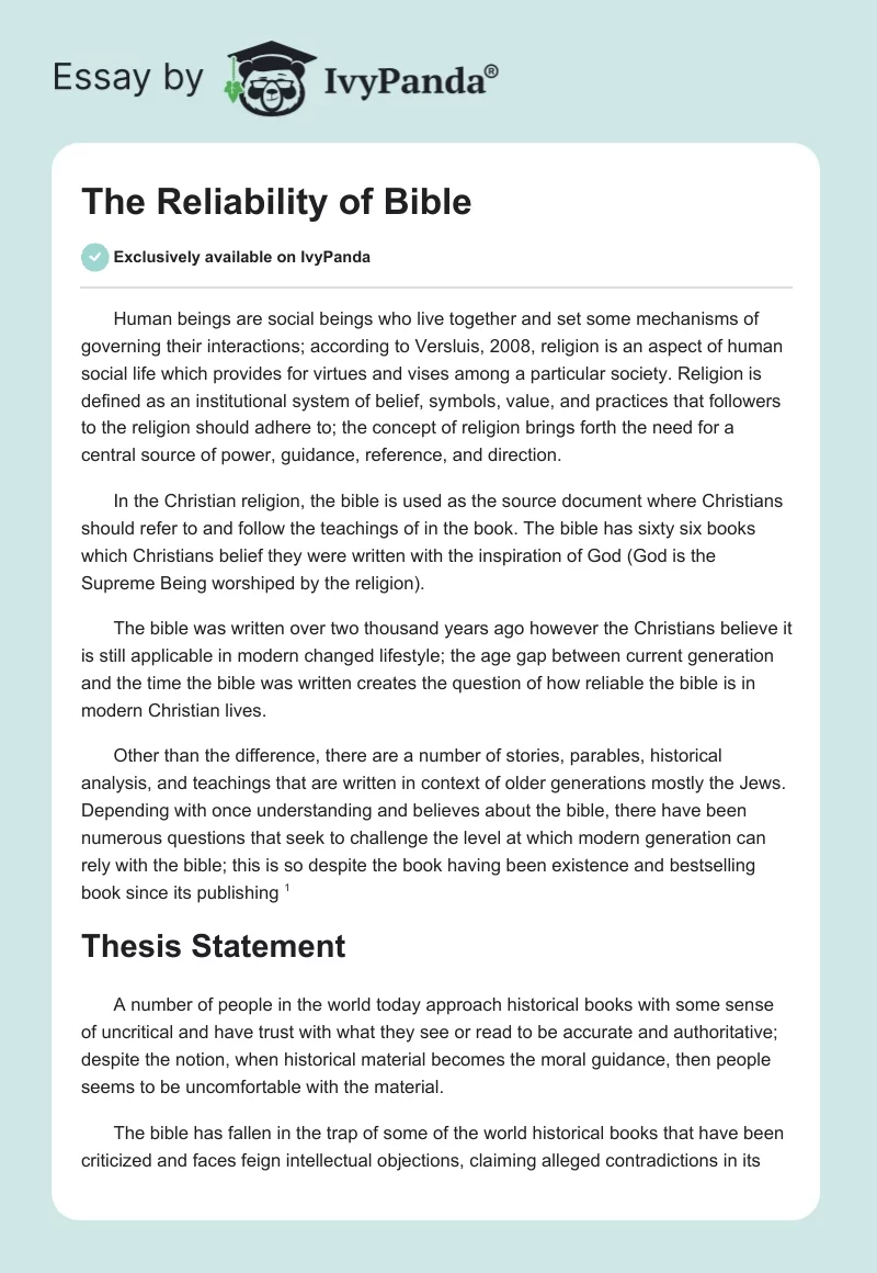 The Reliability of Bible. Page 1
