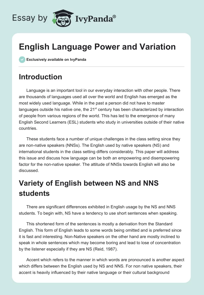 English Language Power and Variation. Page 1