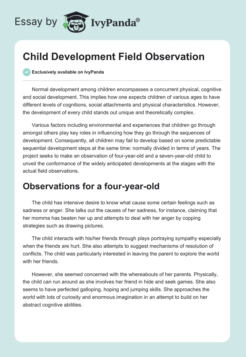 Child Development Field Observation. Page 1