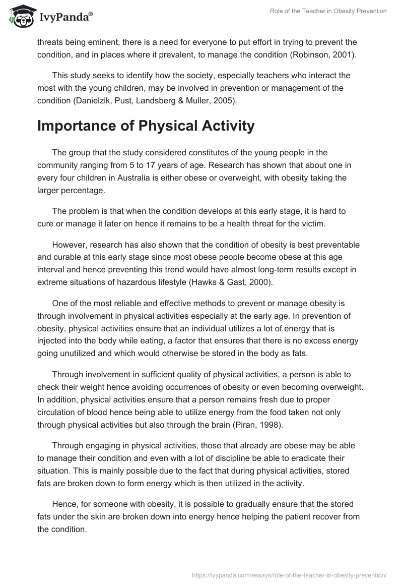 Role of the Teacher in Obesity Prevention. Page 2