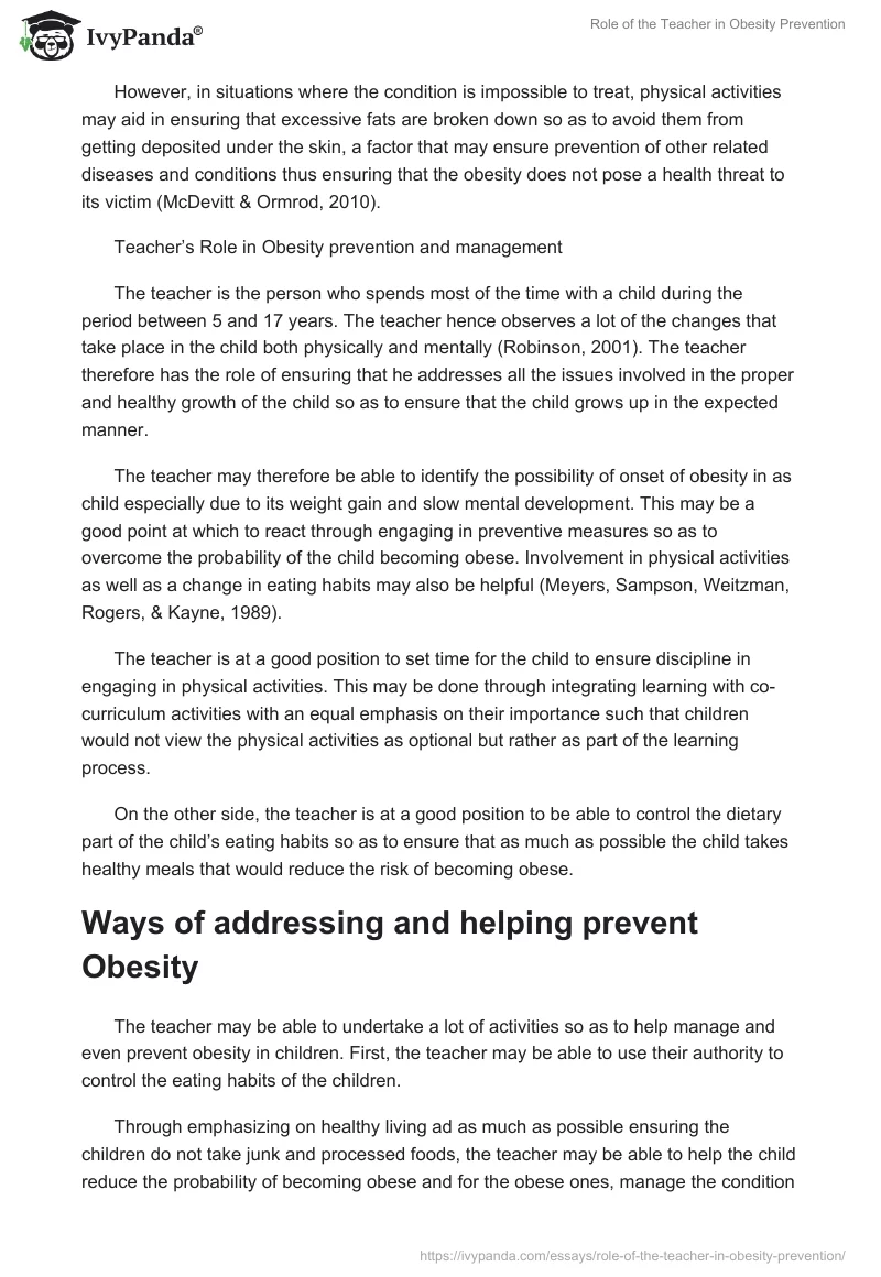 Role of the Teacher in Obesity Prevention. Page 3