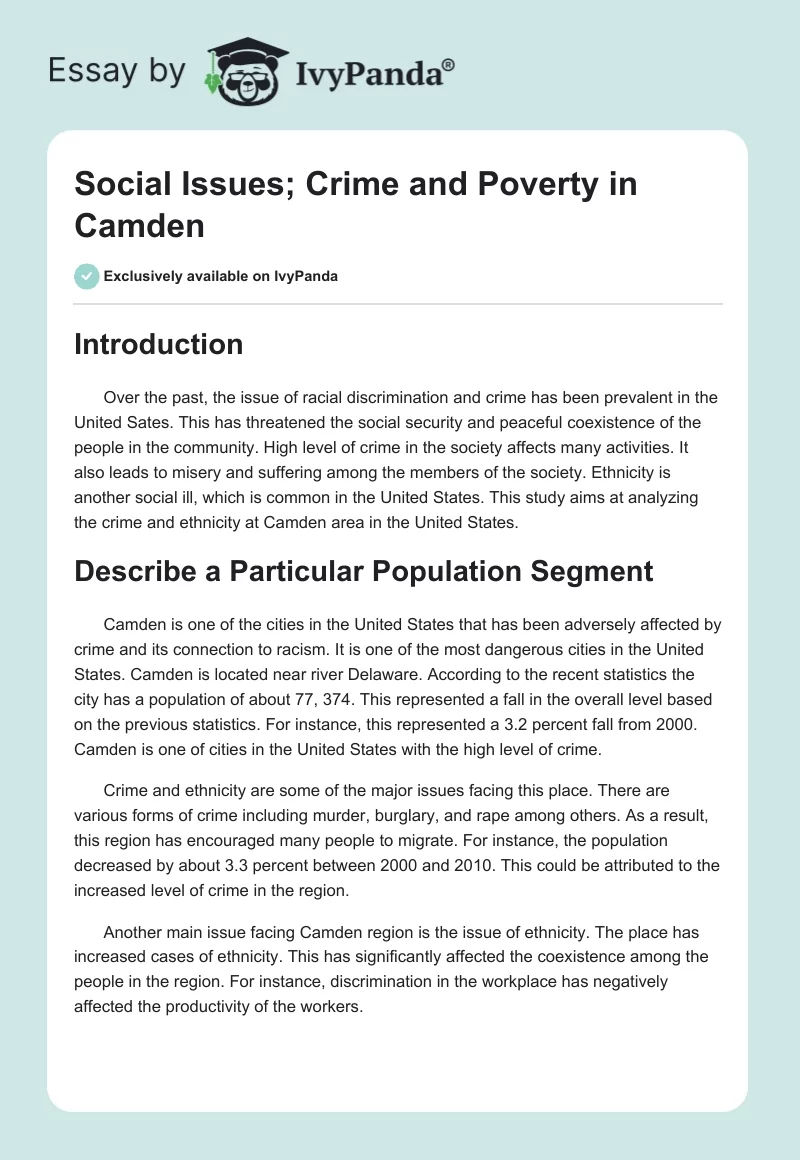 Social Issues; Crime and Poverty in Camden. Page 1
