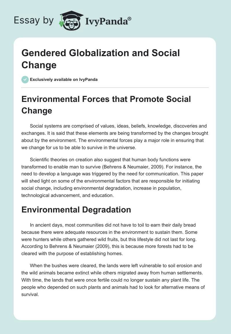 Gendered Globalization and Social Change. Page 1
