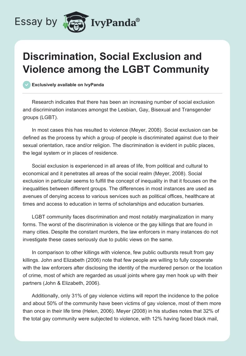 Discrimination, Social Exclusion and Violence among the LGBT Community. Page 1