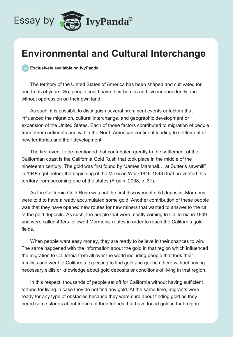 Environmental and Cultural Interchange. Page 1