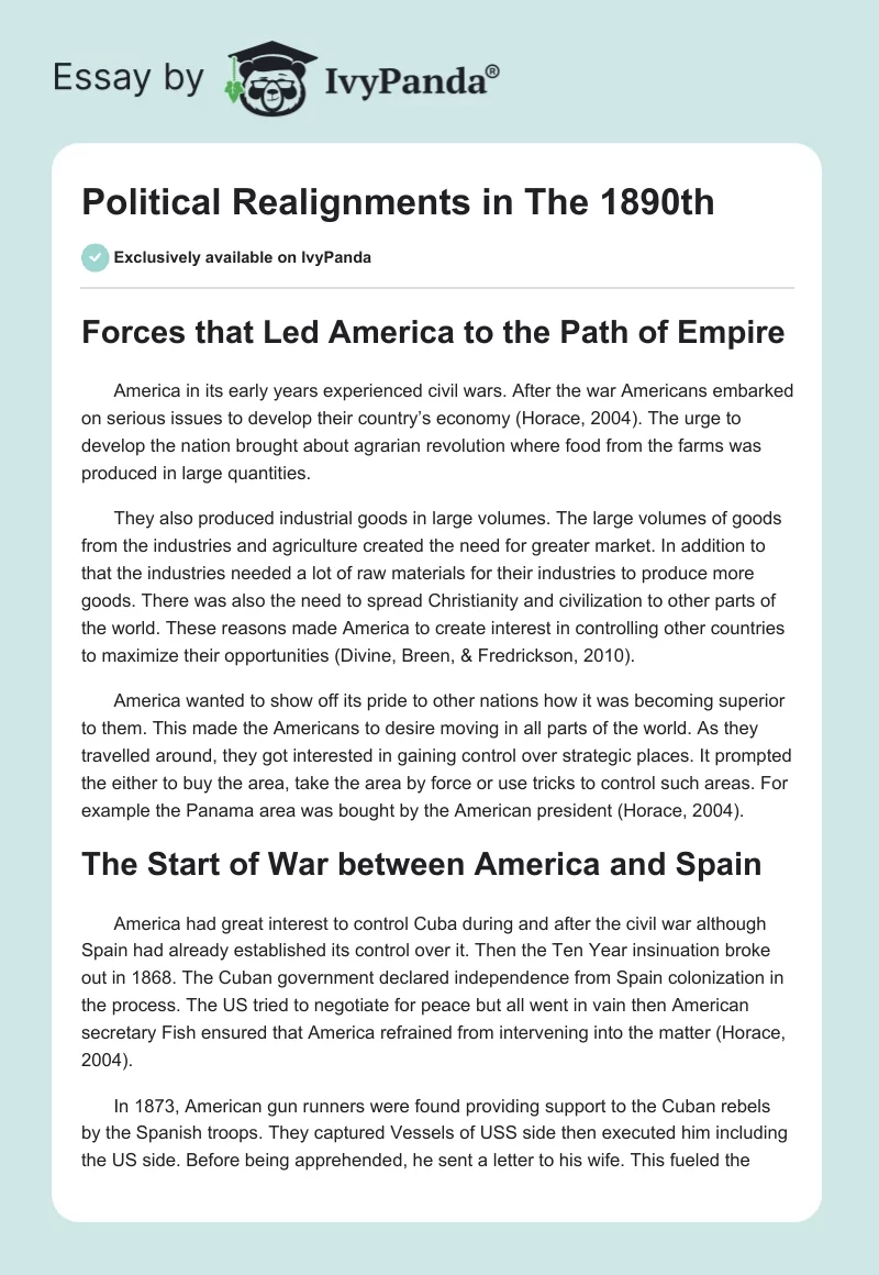 Political Realignments in The 1890th. Page 1