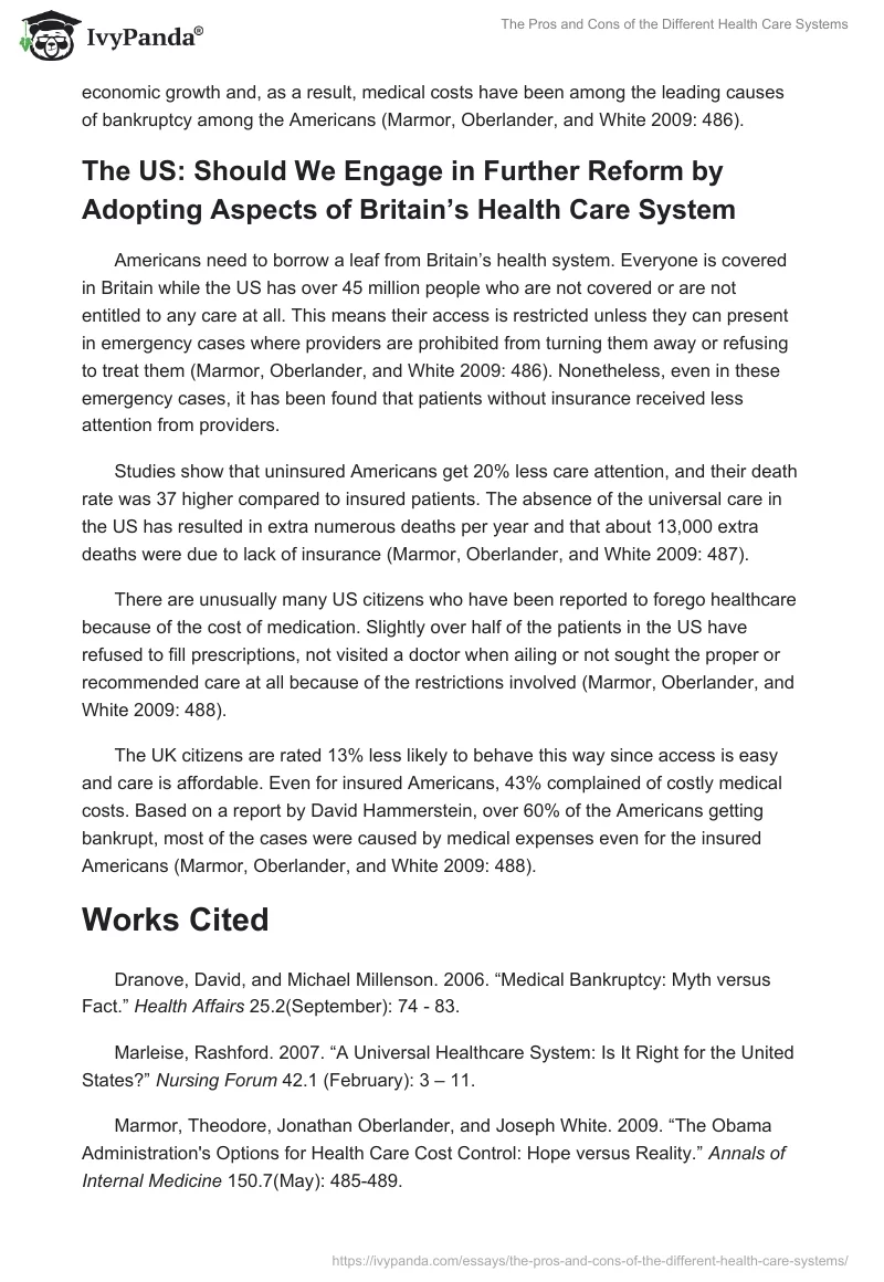 The Pros and Cons of the Different Health Care Systems. Page 3
