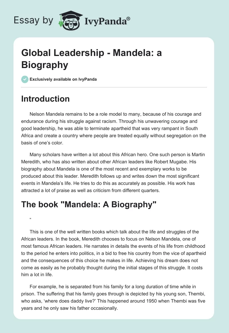 Global Leadership - Mandela: a Biography. Page 1