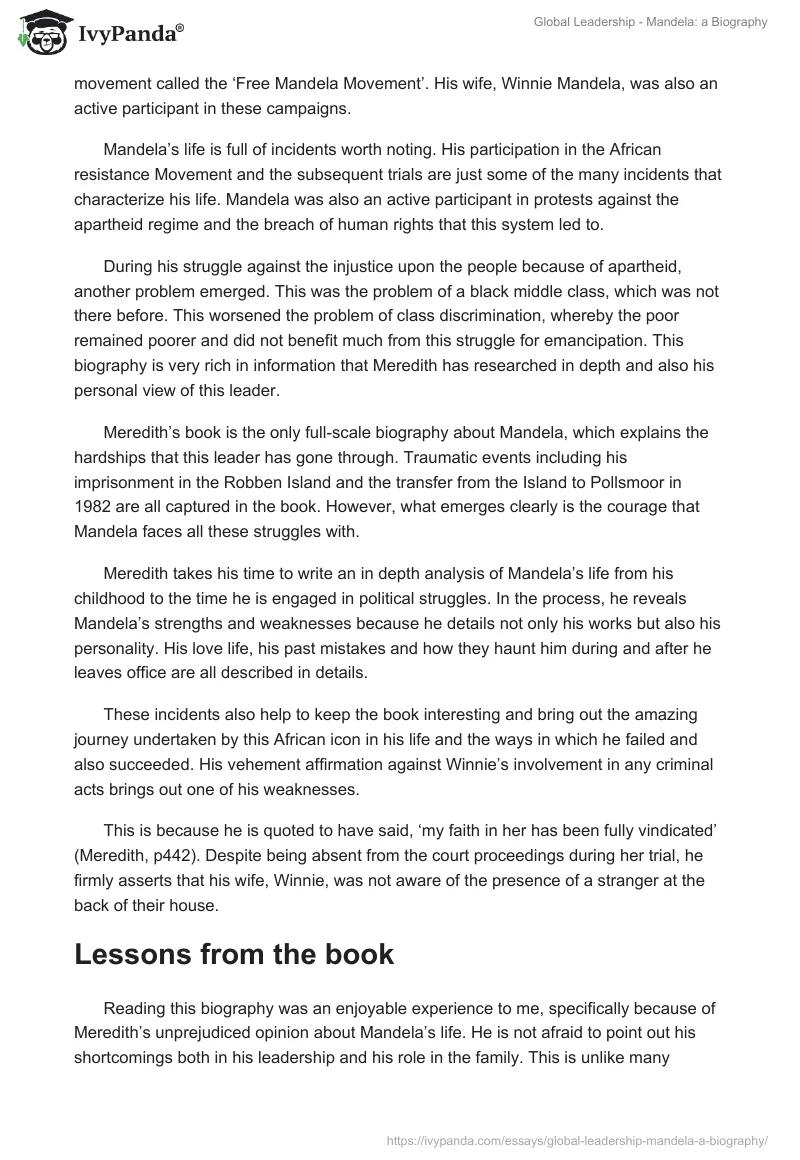 Global Leadership - Mandela: a Biography. Page 3