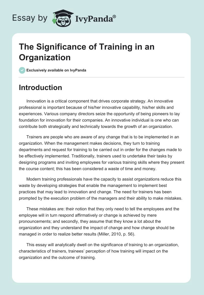 The Significance of Training in an Organization. Page 1