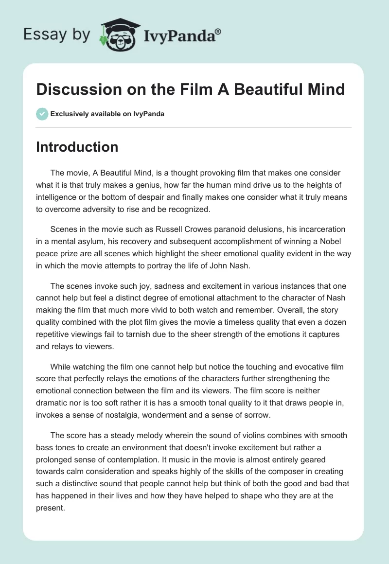 Discussion on the Film "A Beautiful Mind". Page 1