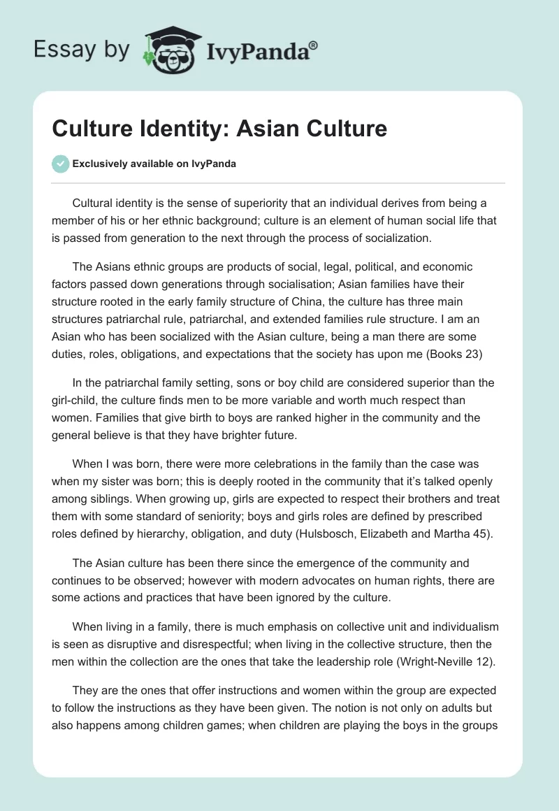 Culture Identity: Asian Culture. Page 1