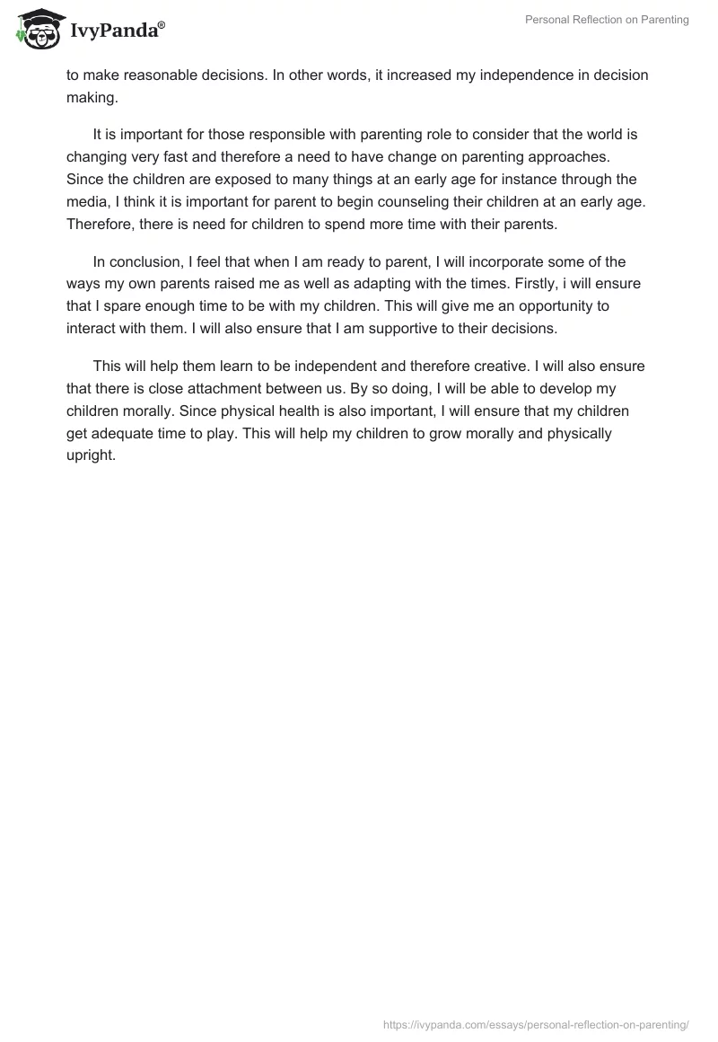 Personal Reflection on Parenting. Page 2