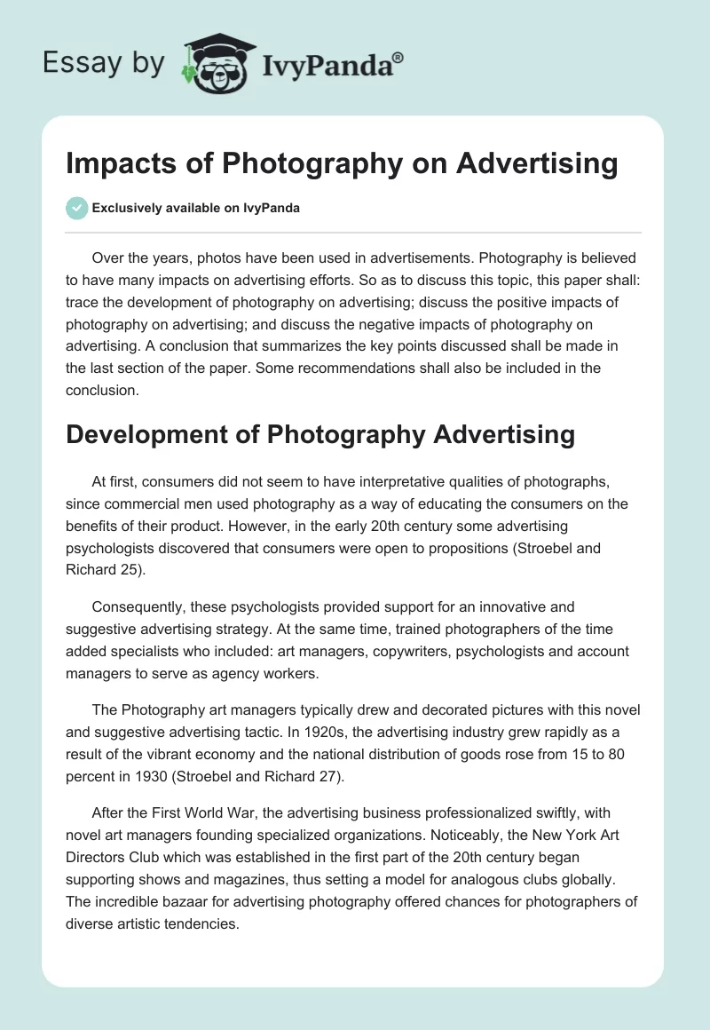 Impacts of Photography on Advertising. Page 1