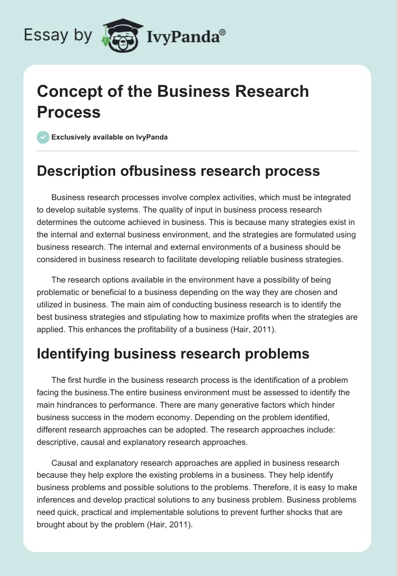 Concept of the Business Research Process. Page 1