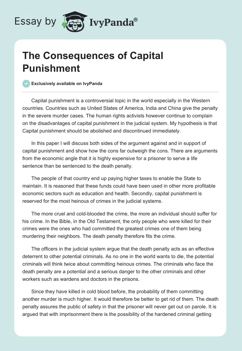 The Consequences of Capital Punishment. Page 1