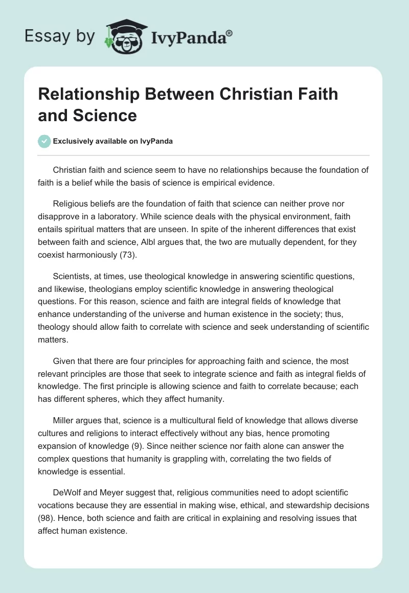 Relationship Between Christian Faith and Science. Page 1