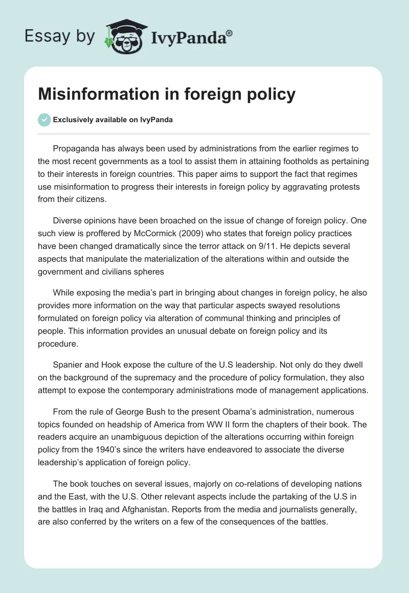 Misinformation in foreign policy. Page 1