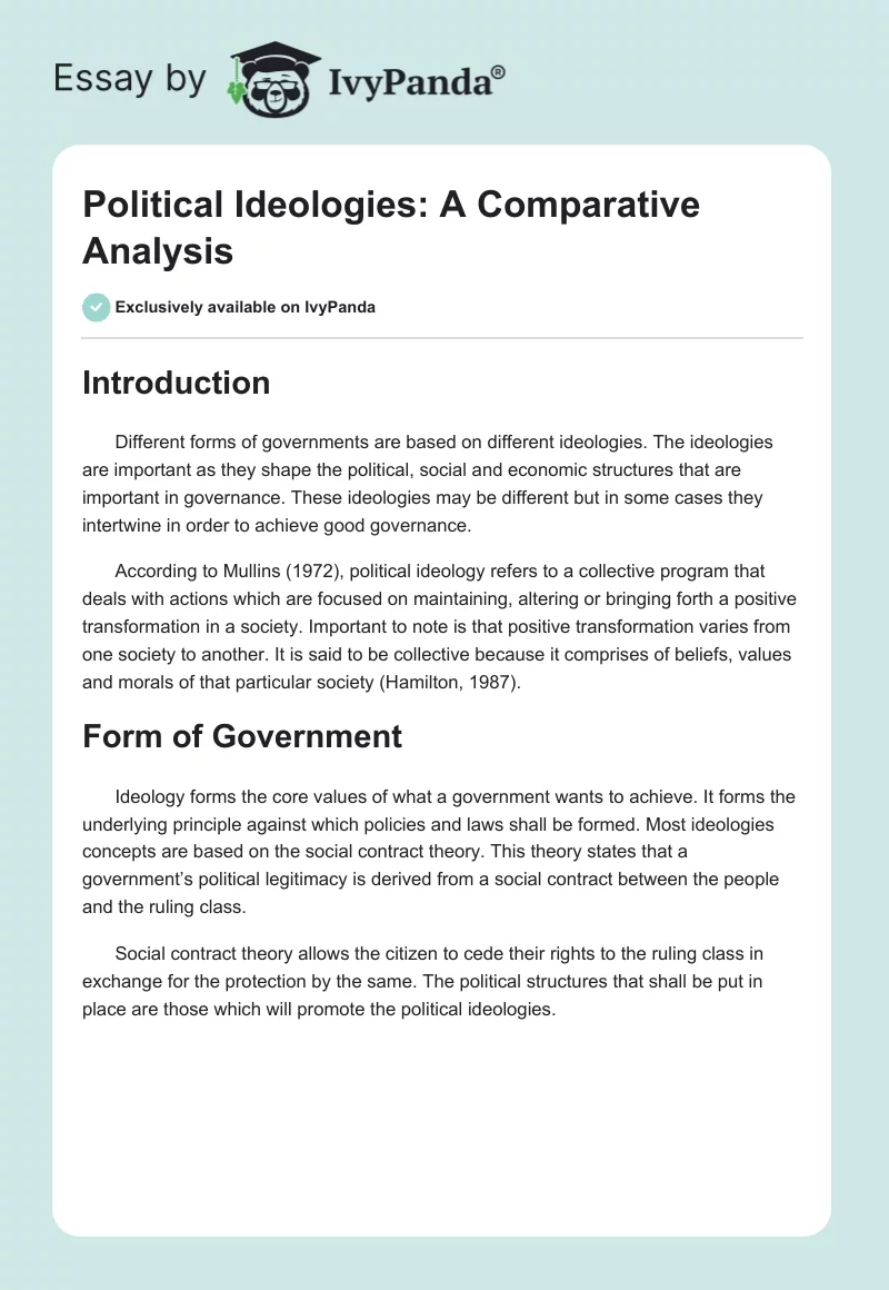 Political Ideologies: A Comparative Analysis. Page 1