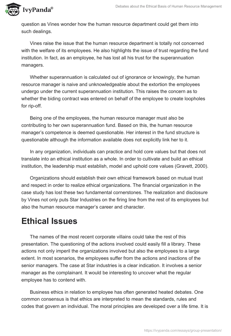 Debates about the Ethical Basis of Human Resource Management. Page 2