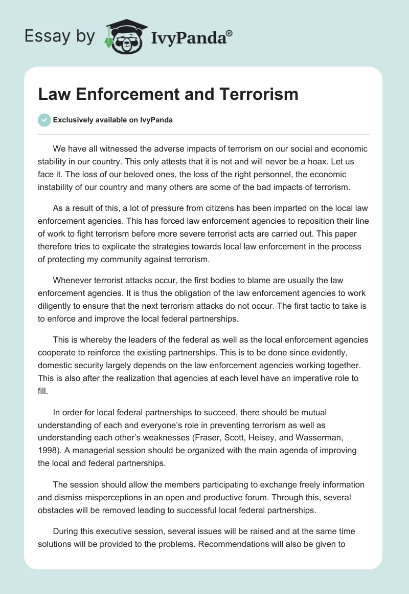Law Enforcement and Terrorism. Page 1