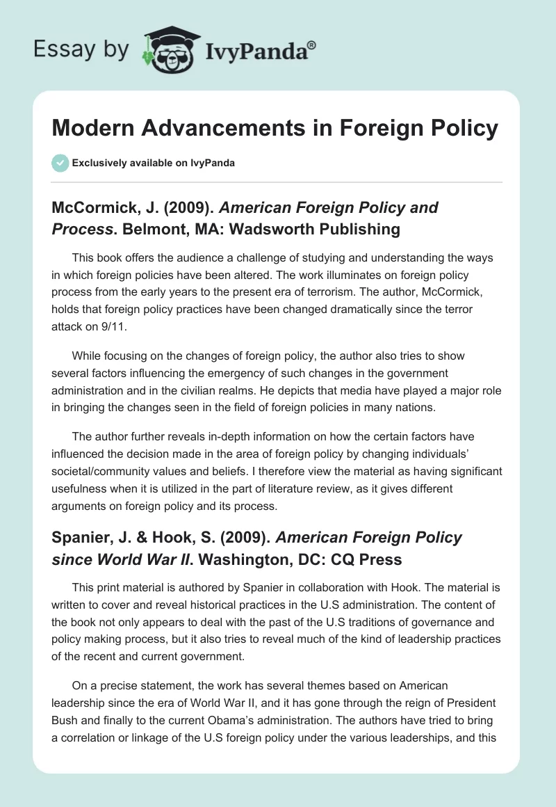 Modern Advancements in Foreign Policy. Page 1