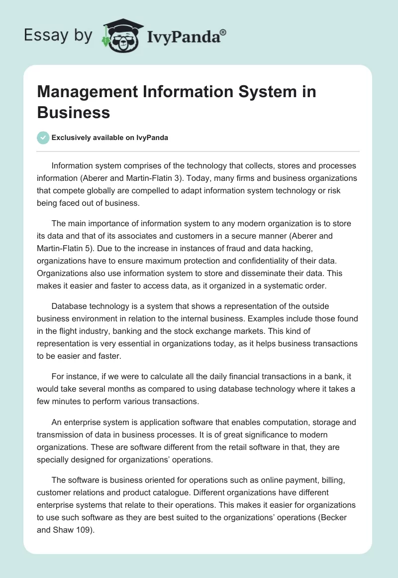 Management Information System in Business. Page 1