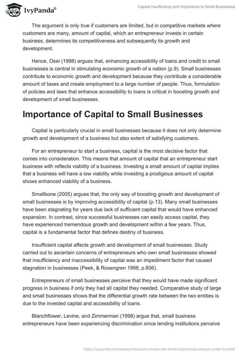 Capital Insufficiency and Importance to Small Businesses. Page 4