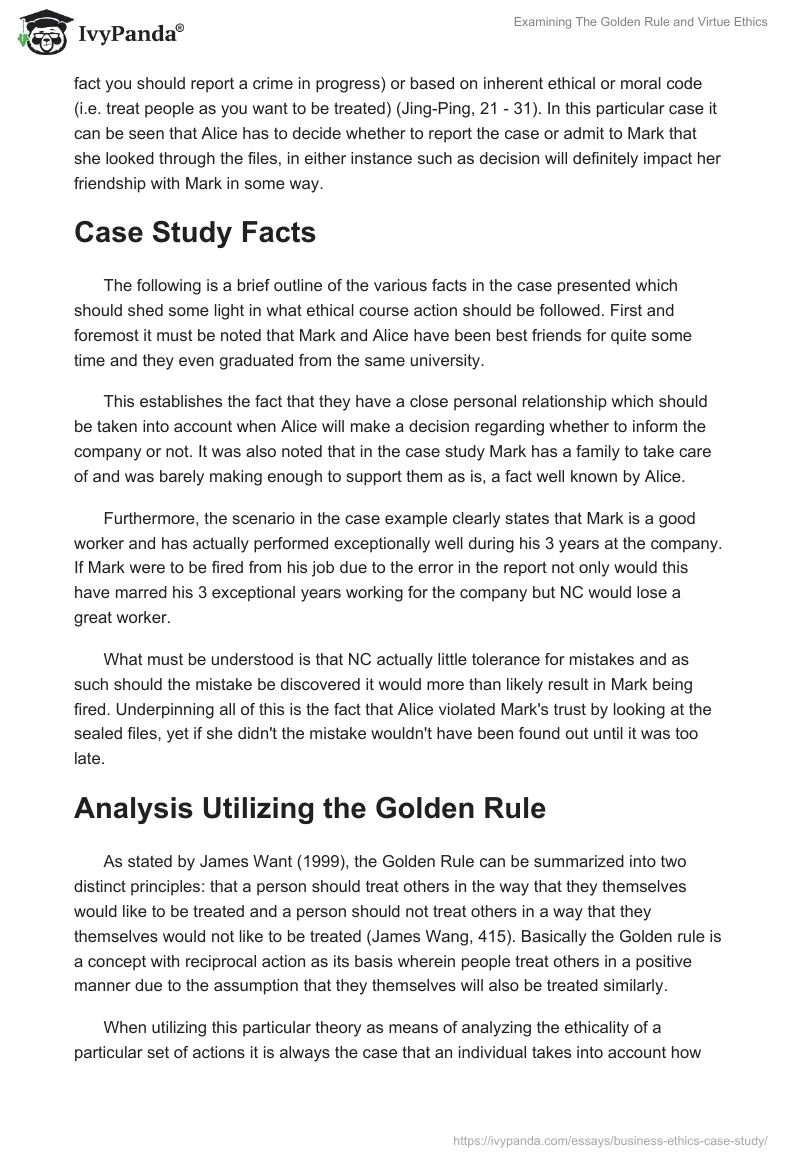 Examining "The Golden Rule" and Virtue Ethics. Page 2