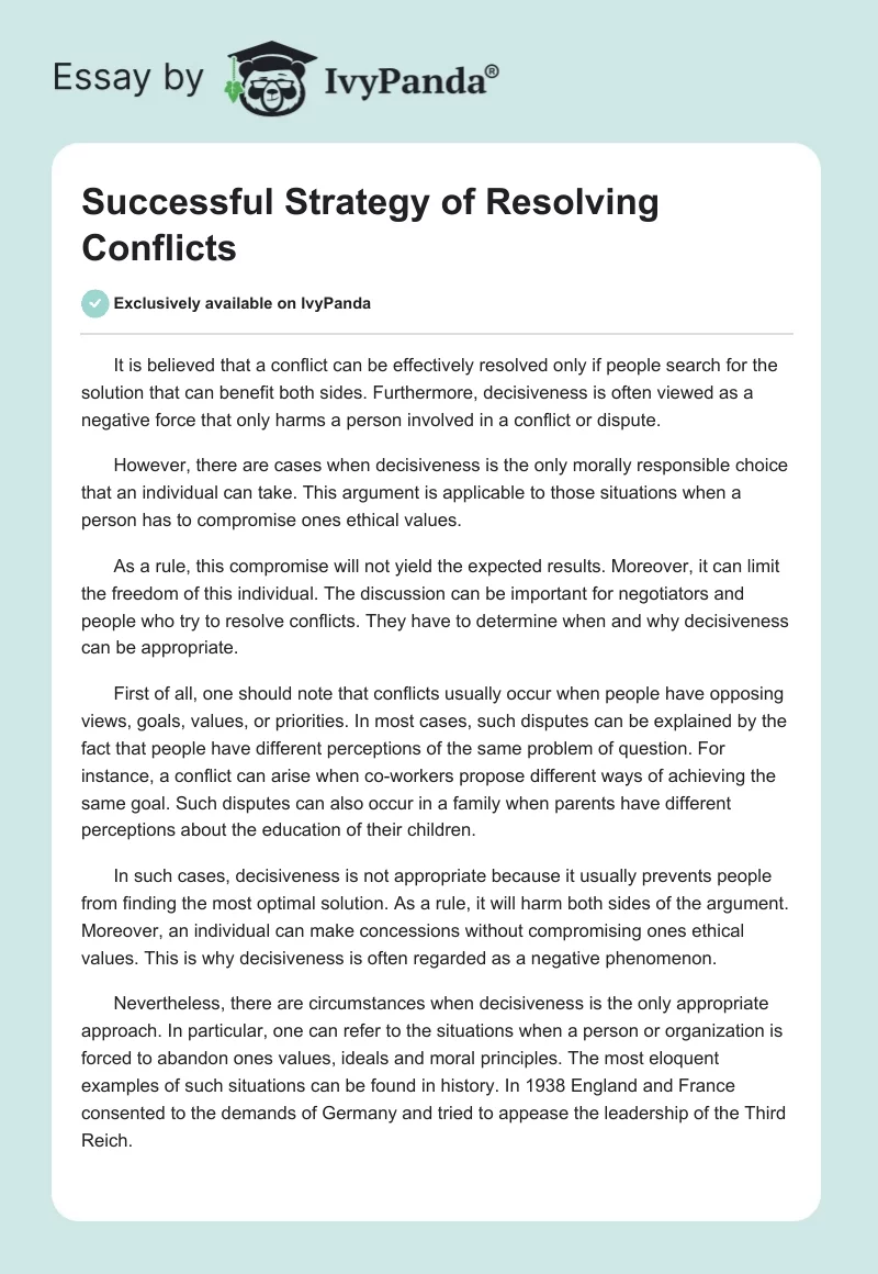 Successful Strategy of Resolving Conflicts. Page 1