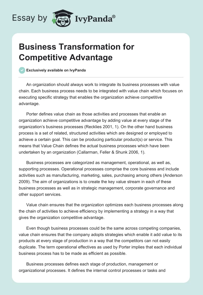 Business Transformation for Competitive Advantage. Page 1